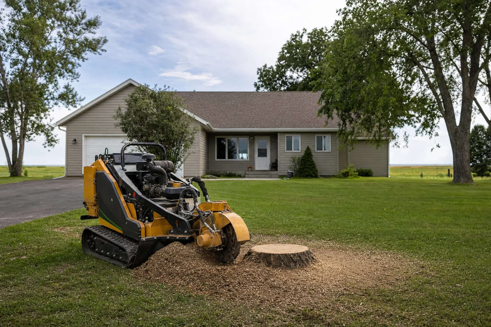 Stump grinding cottonwood stump Minot North Dakota Ward County residential below grade removal cleanup Scott